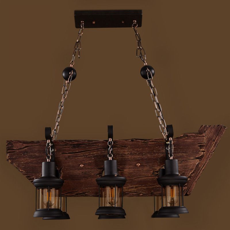 Cylinder Wood Island Pendant Light Industrial Restaurant Island Light Fixture in Distressed Wood