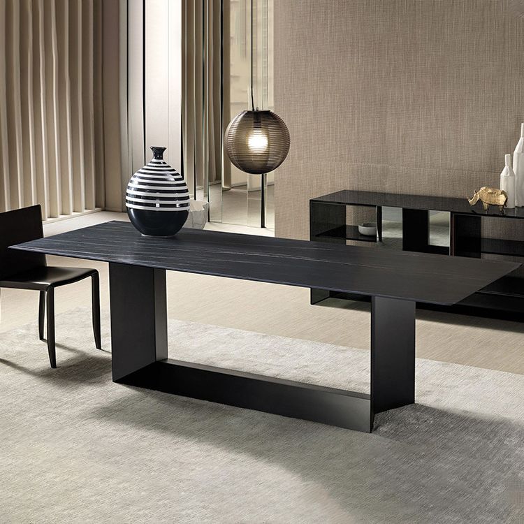 Sintered Stone Top Dining Table Industrial Kitchen Table with Black Metal Pedestal