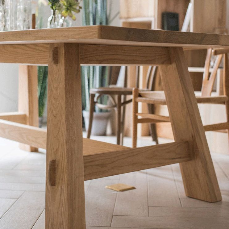 Rectangle Trestle Dining Table Modern Pine Wood Table for Kitchen Use