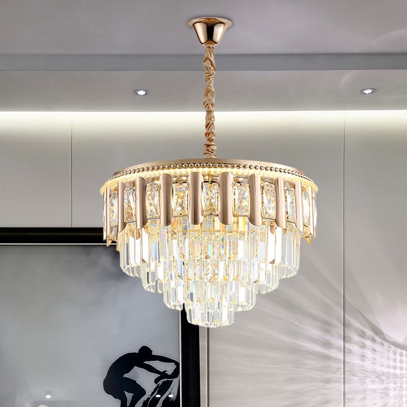 Crystal à 5 ​​niveaux Round Chandelier Modernisme Dining Room LED Plafond Light Light in Gold