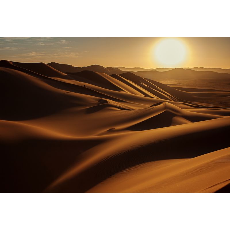 Non-Woven Stain-proof Mural Modern Sand Dunes and Big Sun Landscape Wall Art in Yellow
