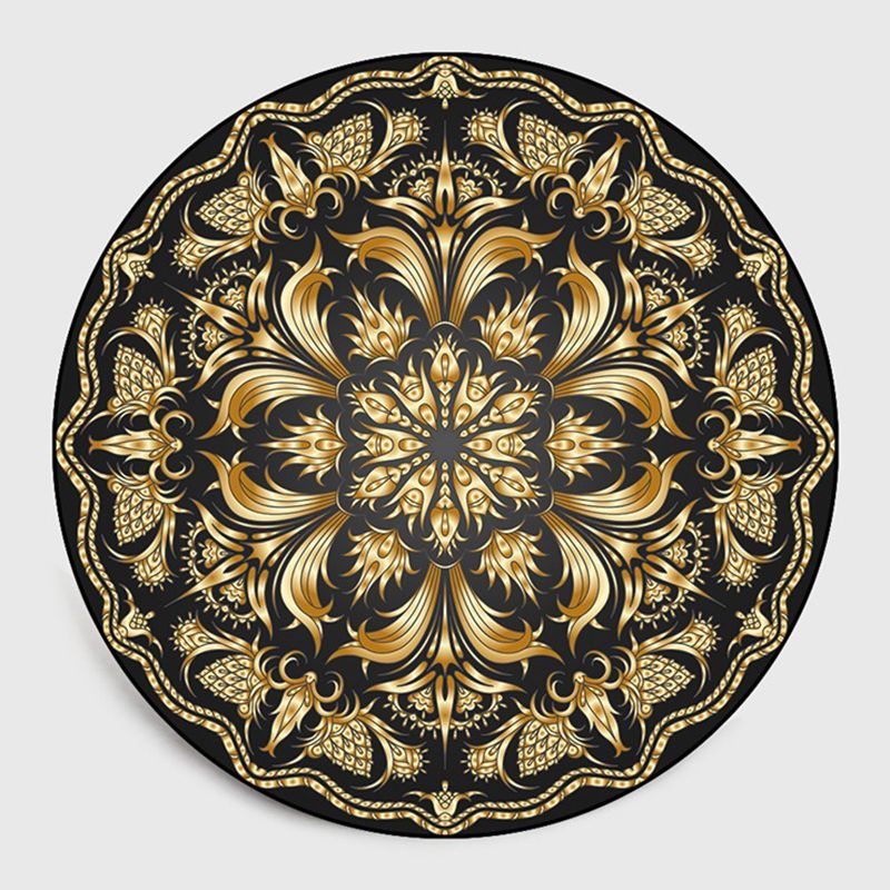 Black Traditional Rug Polyester Pattern Rug Washable Rug for Living Room