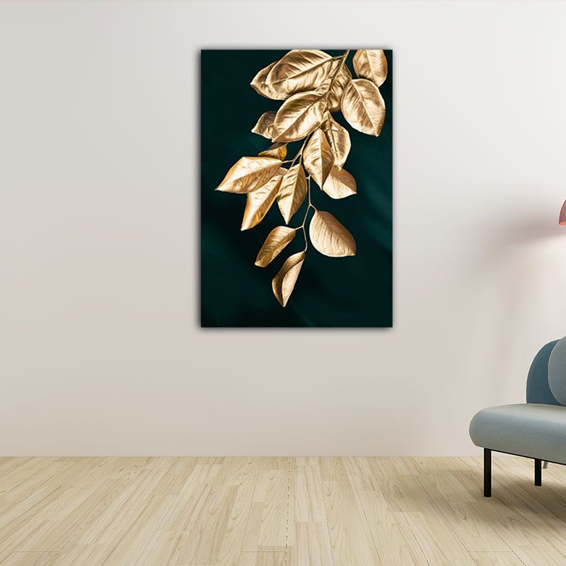 Gold Leaves Canvas Botanical Modern Style Textured Wall Art Decor for Guest Room