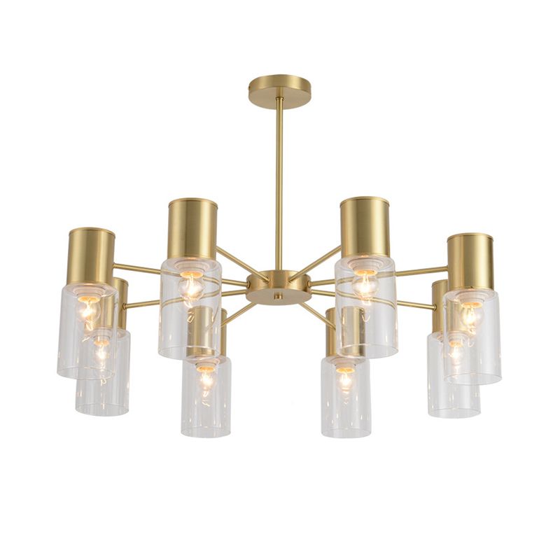 Modern 8 Heads Chandelier Lamp Brass Tubular Hanging Pendant Light with Clear Glass Shade