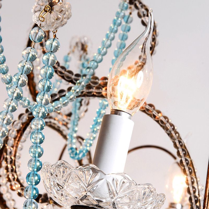 Pendre de bougie vintage Lumière avec perle en cristal bleu royal clair 6 lumières lampe de lustre pour chambre à coucher