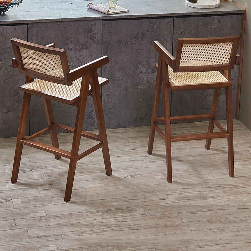 Contemporary Style Low Back Solid Wood Armed Bar Stool for Home