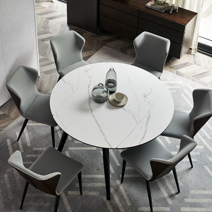 Modern Style Sintered Stone Dining Table White Round Table with Metal Base