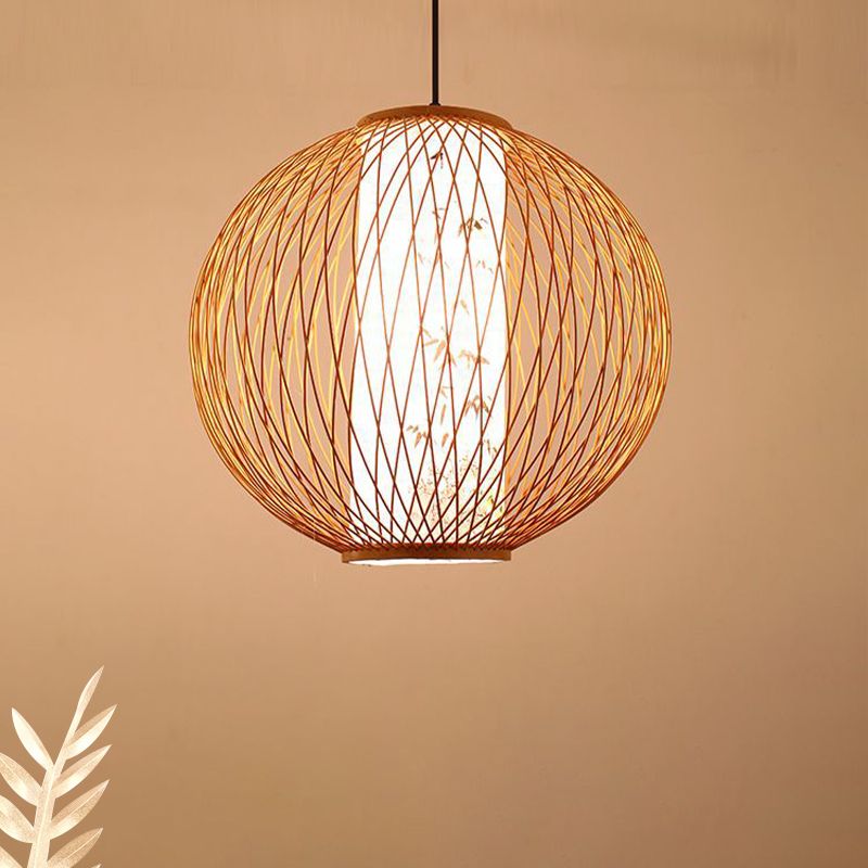 Tradición de iluminación de colgante de bola Bambú 1 bombilla 16 "/19.5" /23.5 "de ancho de madera de ancho Kit de madera colgante
