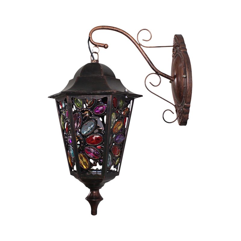 1 Hoofdbloem/Cirkel SCONCE LAMP BOHEMISCHE Zwarte metalen Wandlamp met gebogen arm voor restaurant