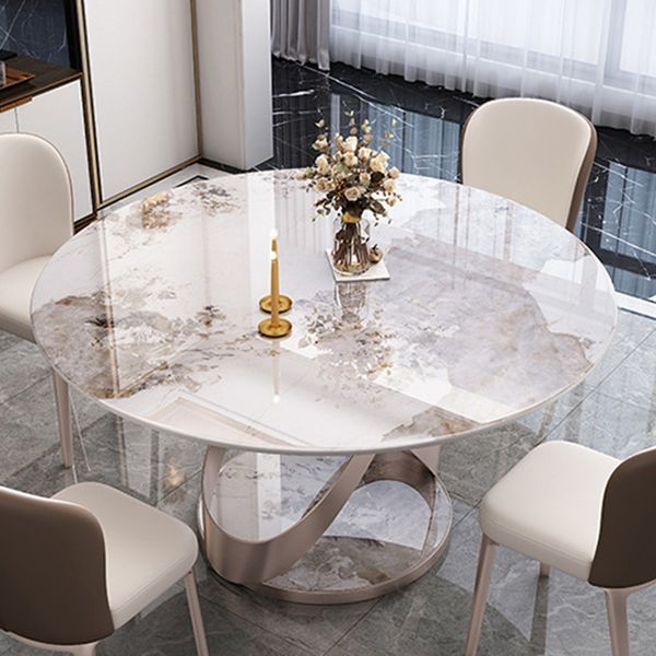Contemporary Round Pedestal Dining Table Stone Matte Finish Table