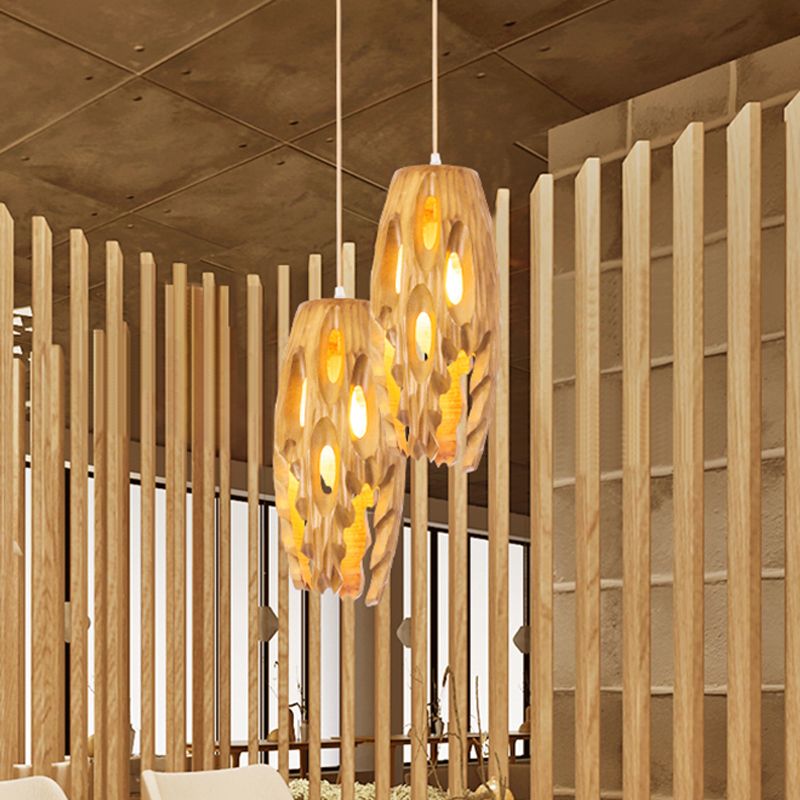 Cylindrical Cutouts Bistro Pendulum Light Wood 1-Light Lodge Pendant Ceiling Light