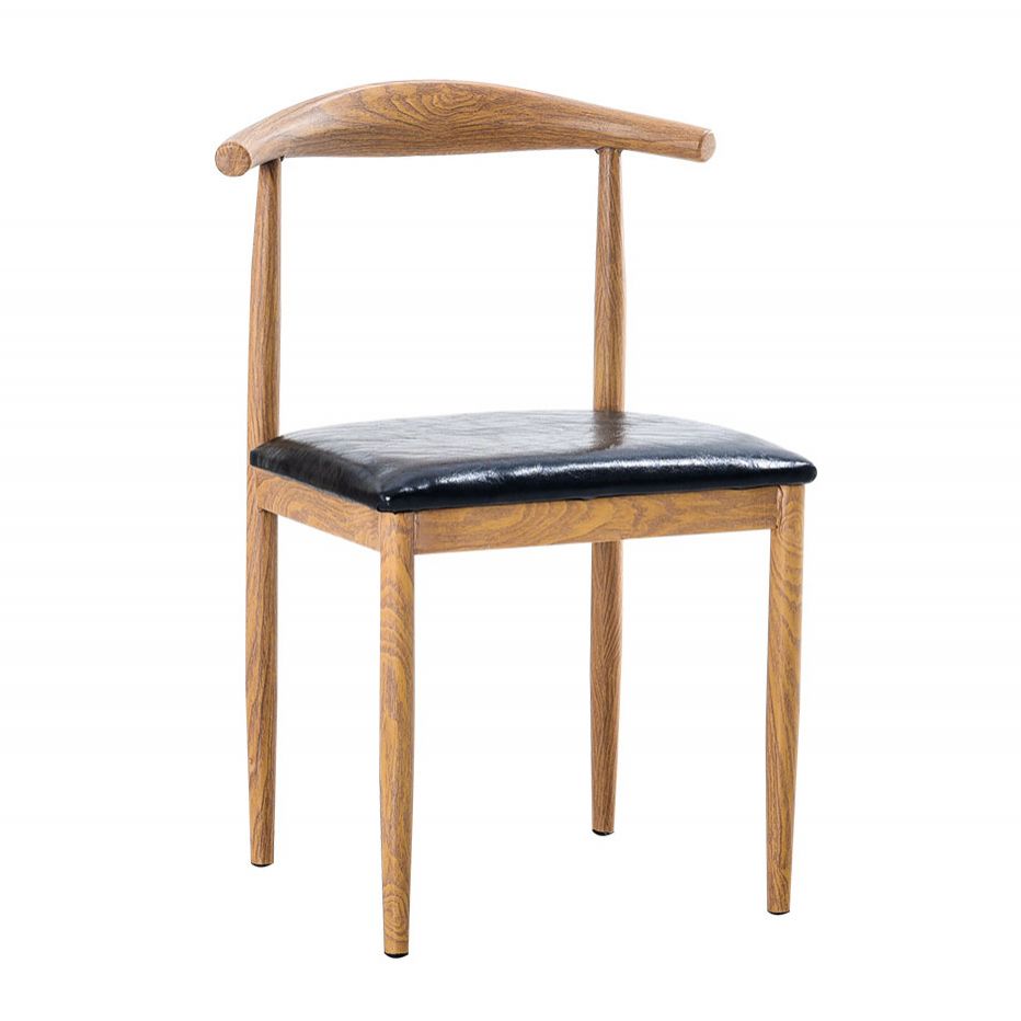 Modern Style Kitchen Leather Dining Chair Ladder Back Side Chair of 16" Wide with Metallic Base
