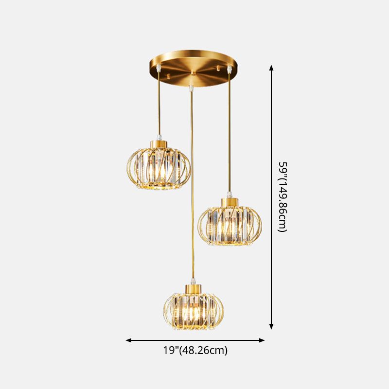 Brass Globe Pendant Light Modern Style Crystal Hanging Ceiling Lantern for Diner
