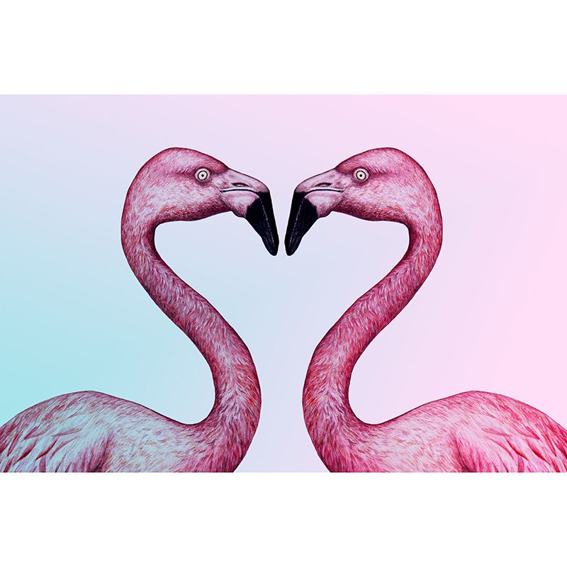 Flamingo Illustration Mural Wallpaper Water Resistant Wall Covering for Home