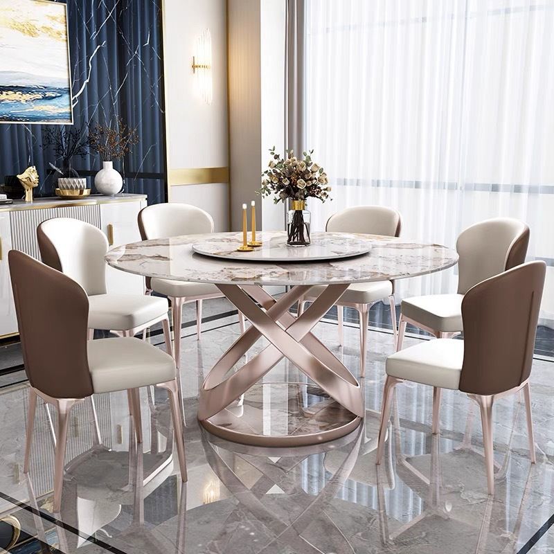 Contemporary Round Pedestal Dining Table Stone Matte Finish Table