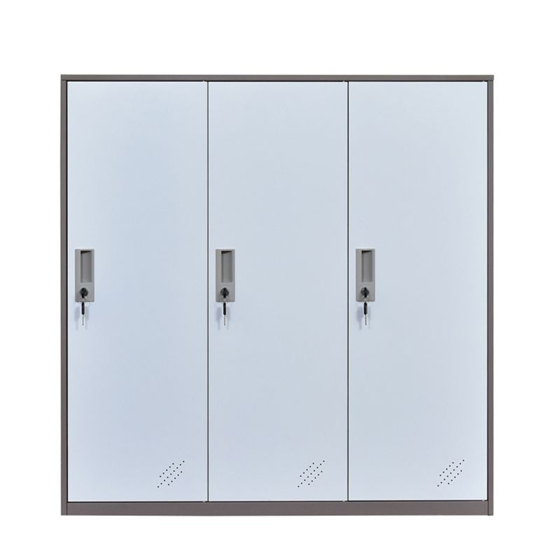 Contemporary Non-Hanging Armoire with Hinged Doors White and Brown Metal Storage Cabinet