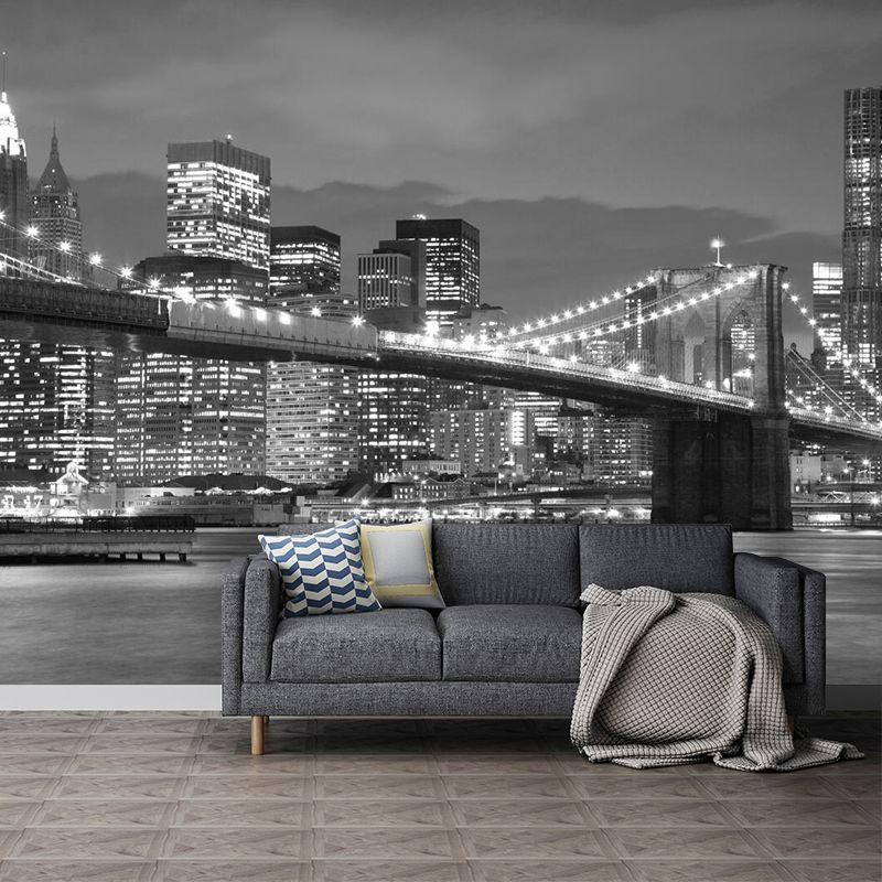 Grey Modernism Wall Covering Personalized Size Night City Wall Mural for Meeting Room Decoration