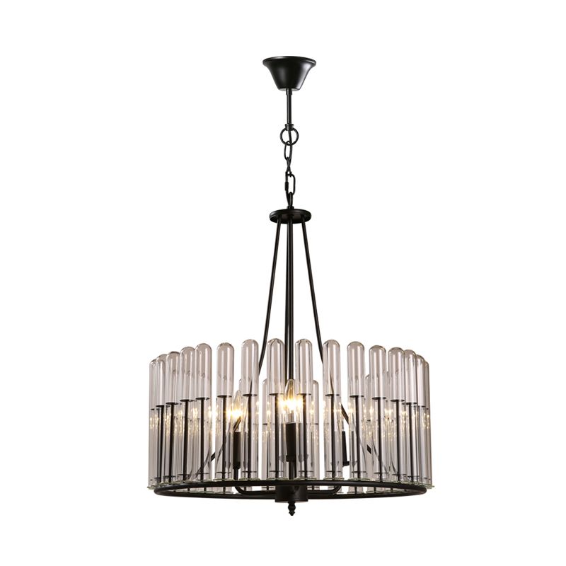 Black Cylinder Hanging Light Kit Traditional Fluted Crystal 3 Lights Dining Room Chandelier Lamp
