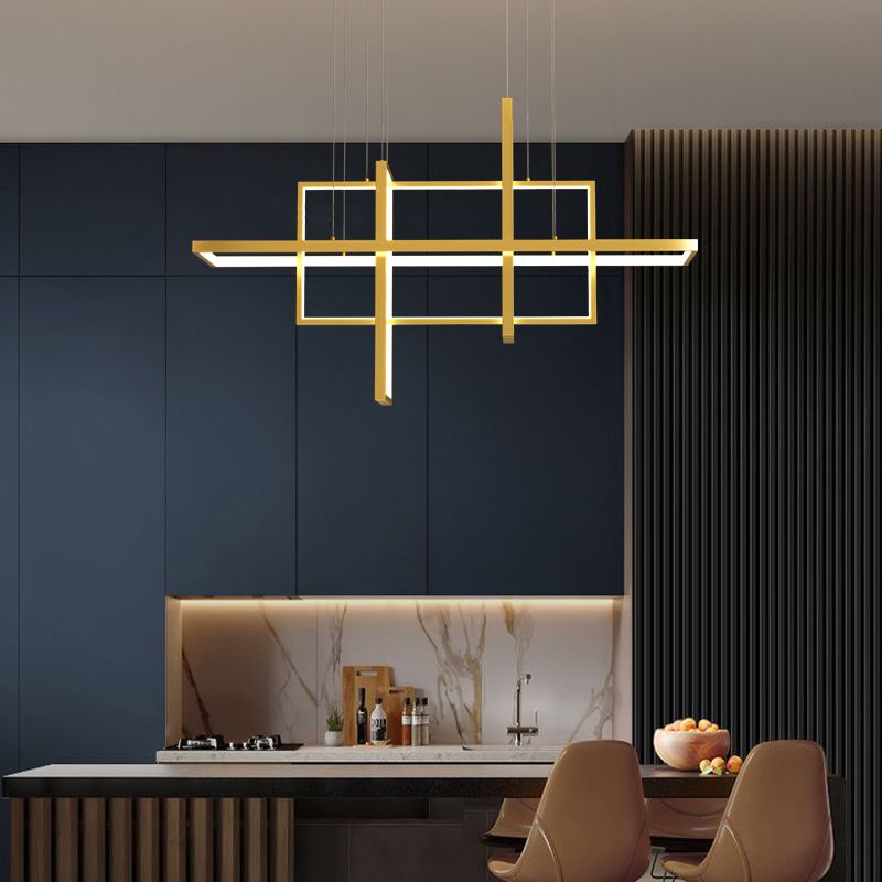 Rectangle Island Lighting Modernism Metal Pendant Light Fixture for Dining Room