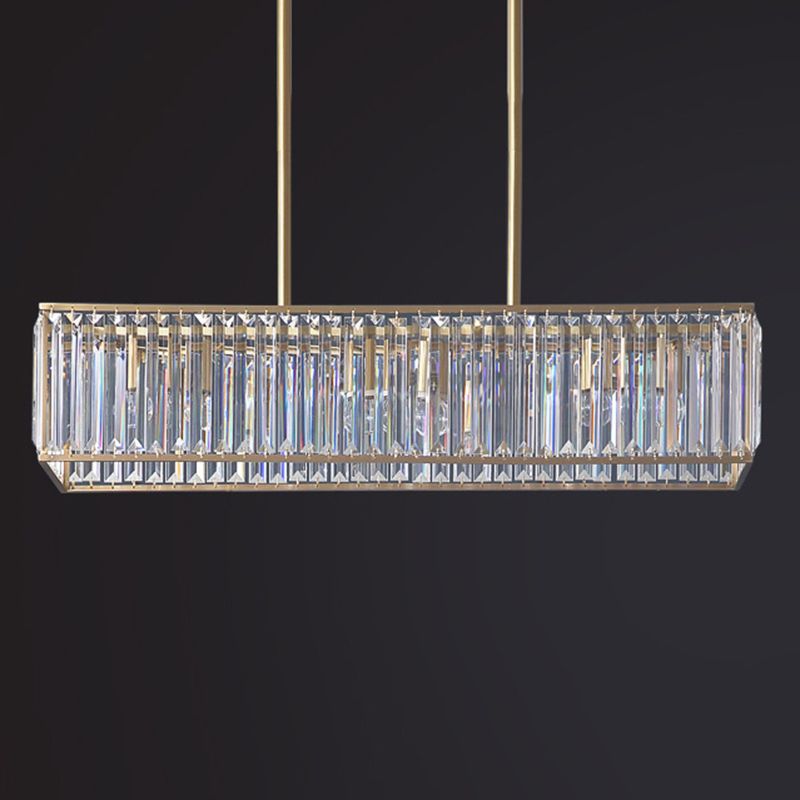 Modern Style Rectangle Shape Island Lights Crystal 3/4 Lights Pendant Light in Gold