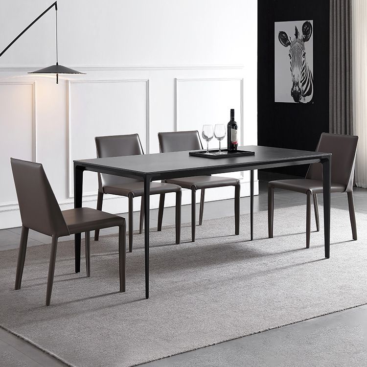 Modern Sintered Stone Dining Room Set with Rectangle Top and Black Base Dining Furniture for Kitchen