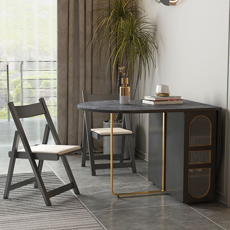Modern Style Rectangle Dining Table Sintered Stone Drop-Leaf 59" Table for Home Use
