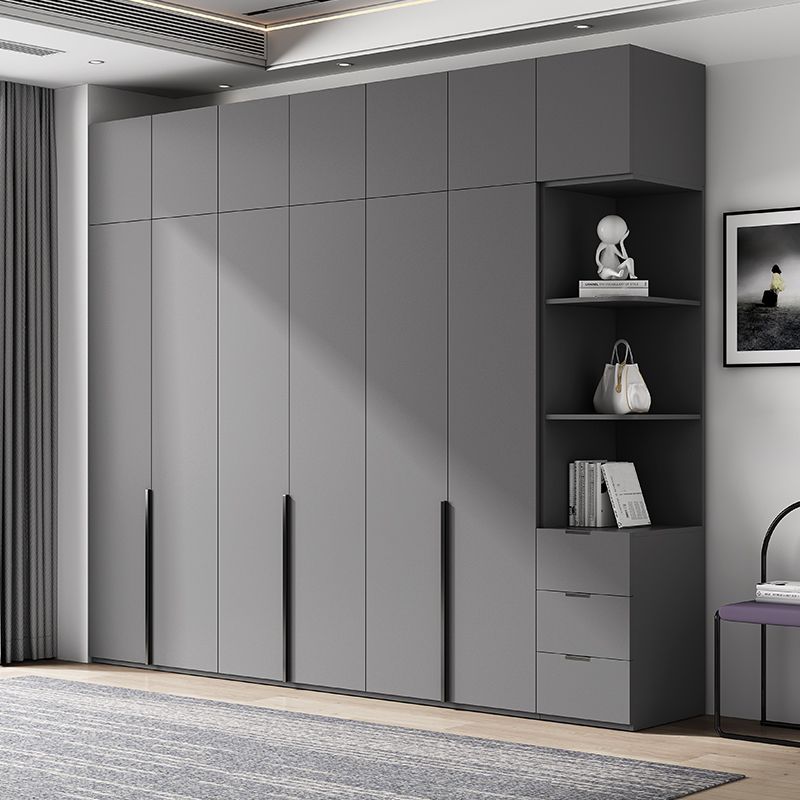 Contemporary Grey Storage Cabinet with Garment Rod Hinged Door Cabinet for Bedroom