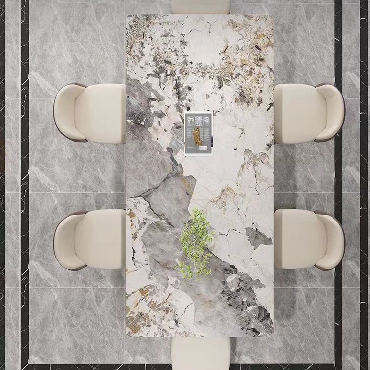 High Gloss Beige Dining Table Set 1/4/5 Pcs Dinette Set with Leather Chairs