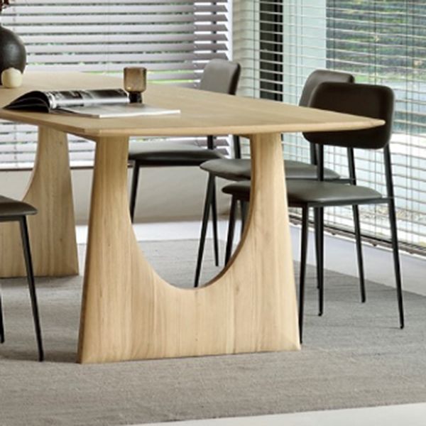Table en bois de pin rectangulaire pour restaurant Table à manger moderne avec double piédestal