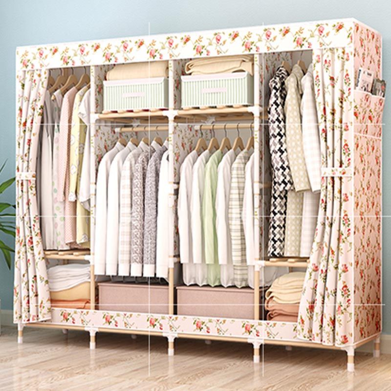 Modern Style Wardrobe with Cloth Rod Solid Wood Bedroom Wardrobe Closet