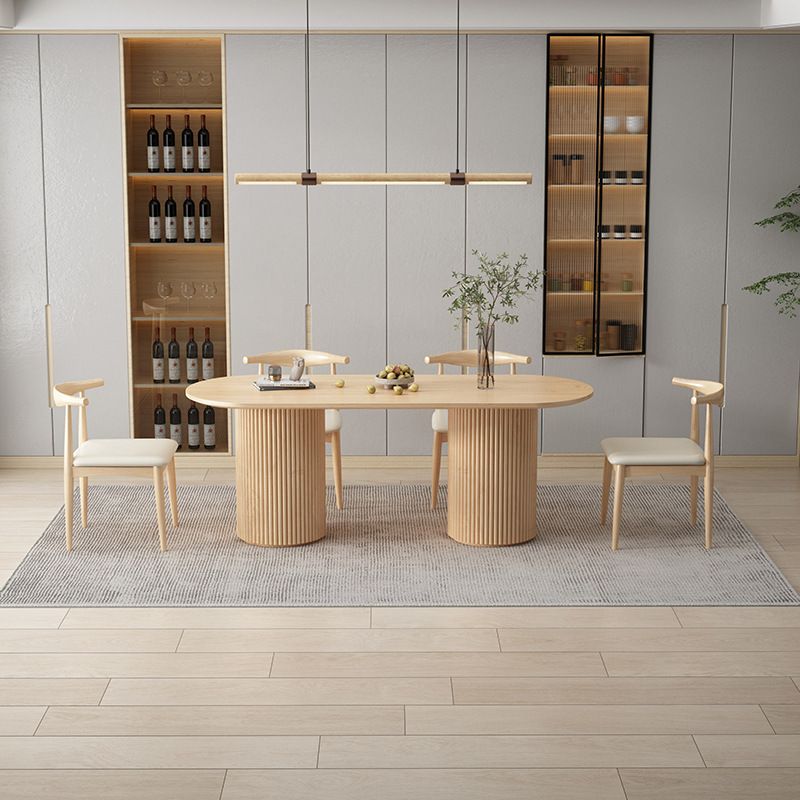 Modern Wood Double Pedestal Dining Table Natural Oval Table for Kitchen