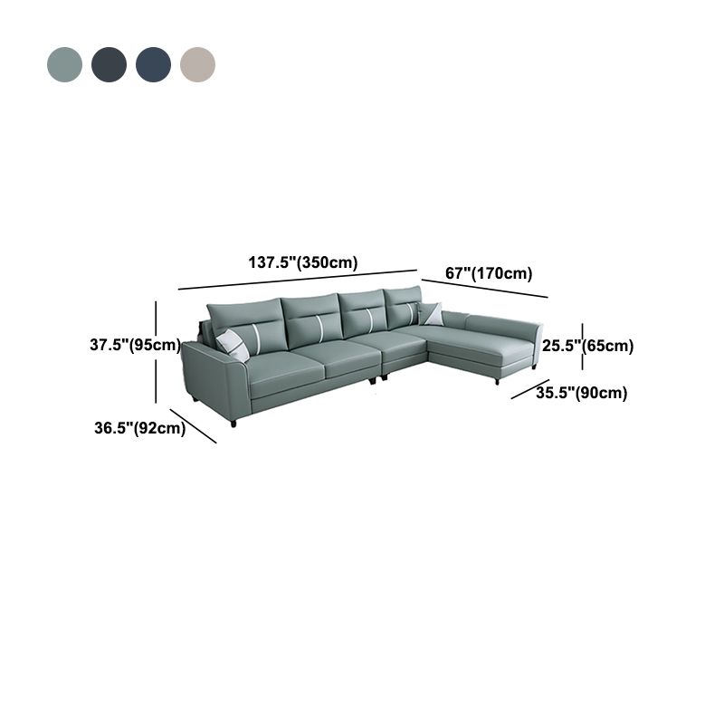 Modern Faux Leather Sectional with Chaise and Pillow Back for Living Room