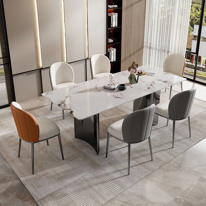 Contemporary Furniture Rectangle Stone Dining Room Table in White