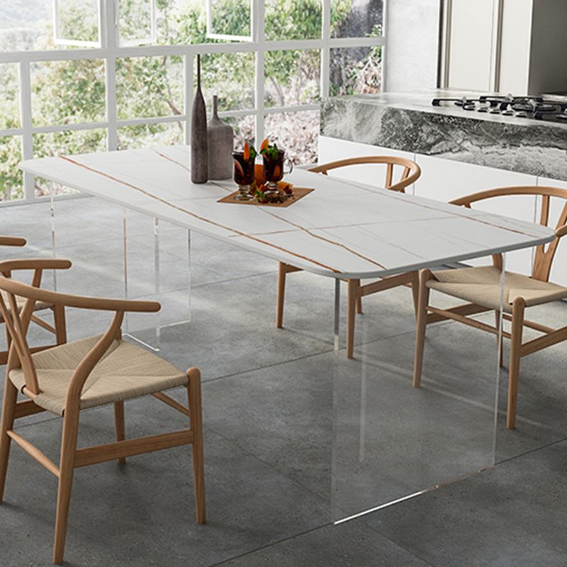 Contemporary Rectangle Dining Table Sintered Stone Dining Table with Clear Acrylic Double Pedestal
