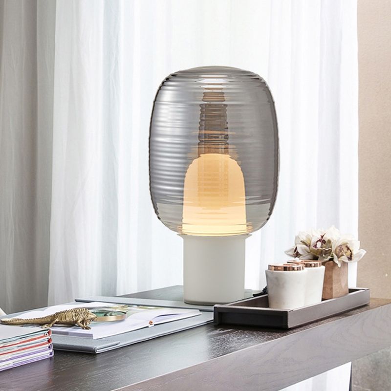 Nightstand elliptique Light Postmodern Smoke Grey / Cognac Glass 1 Head Living Room Table Lampe en noir / blanc