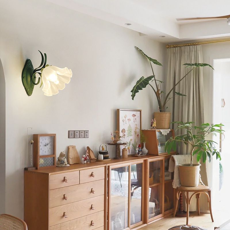 1/2-Light Contemporary Green Glass Shaded Metallic Wall Mounted for Bedroom