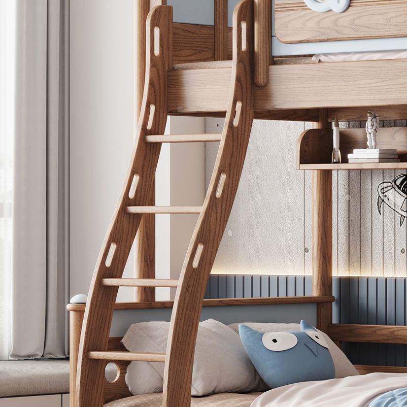 Brown Scandinavian Bunk Bed Solid Wood Standard Bunk Bed with Guardrail