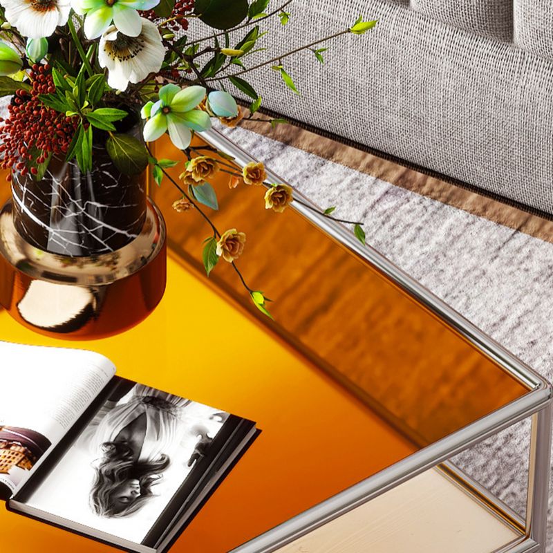 Modern 4 Legs Coffee Table Square Cocktail Table in Brown/Transparent