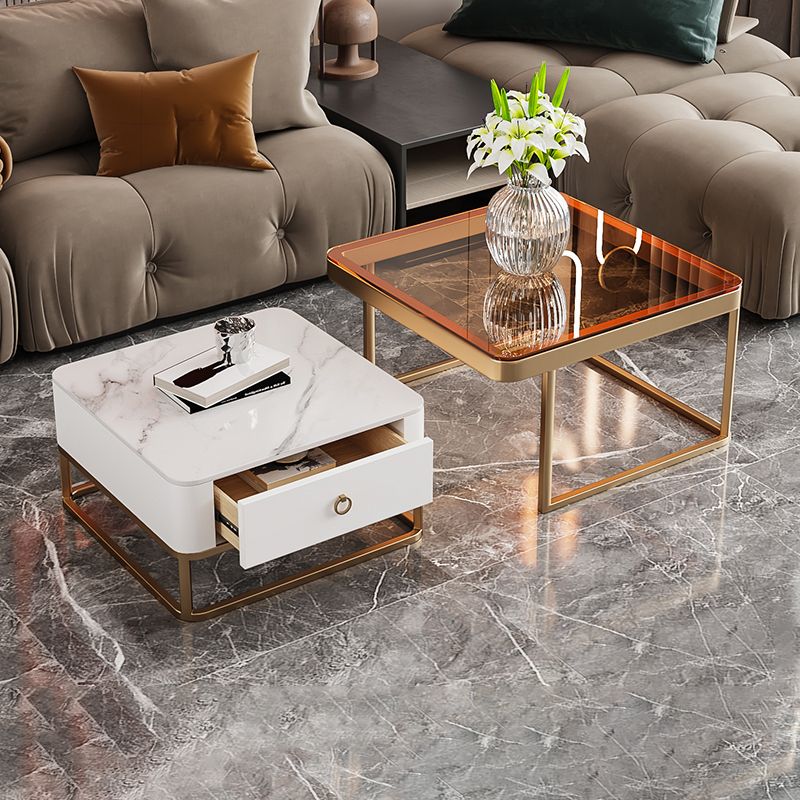 Frame Frame Coffee Table Glam Square Cocktail Table with Drawer