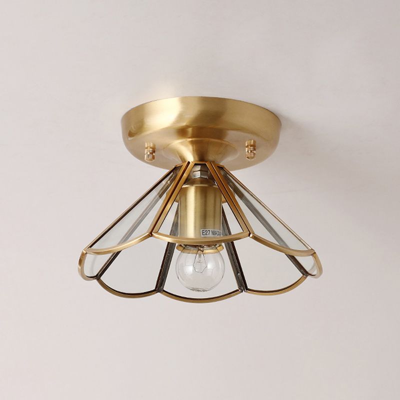 Colonial Tapered Flush Light Glass 1 Light Flush Mount Ceiling Fixture in Gold