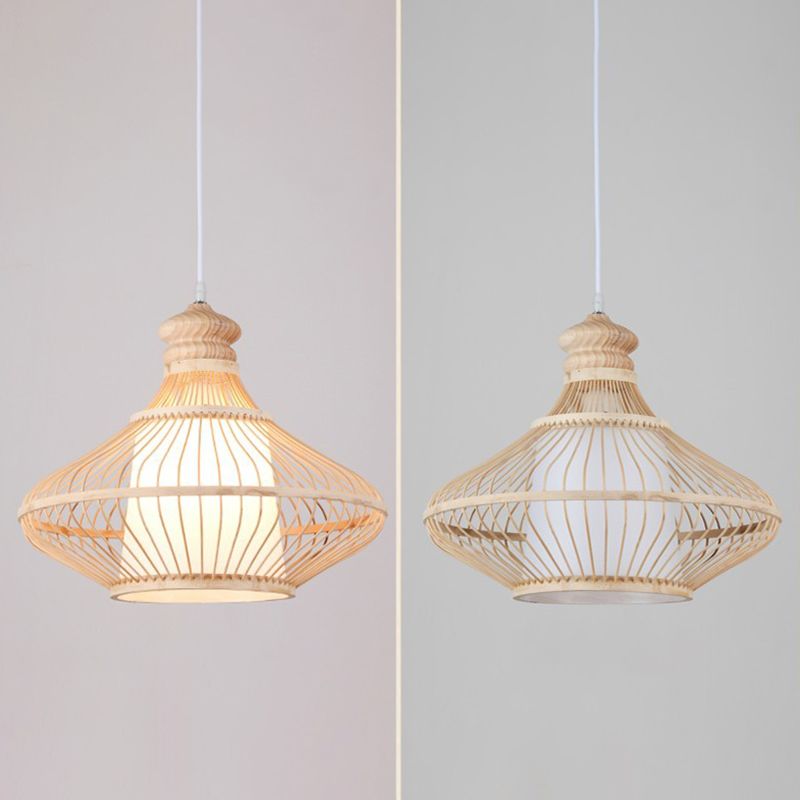 Rattan Geometric Suspension Light 1 Light Hanging Lamps for Restaurant
