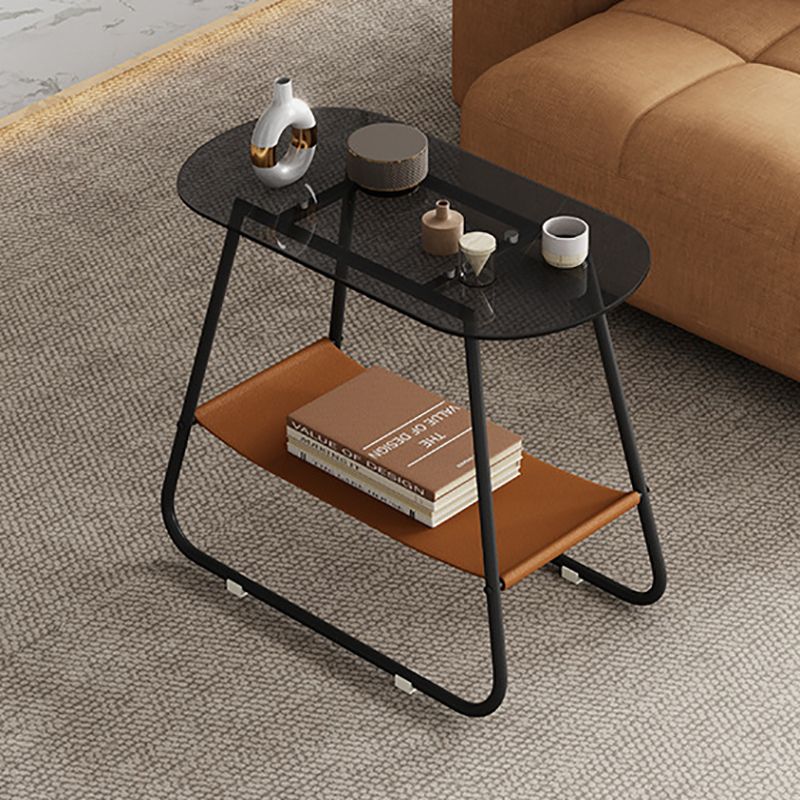 Modern End Table Glass Sled with Storage Oval Double Tier Side Table