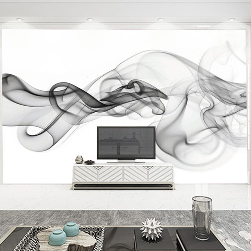 Full Size Wall Decor Black and White 3D Print Smoke Non-Woven Textured Wall Mural for Gallery, Personalized Size Available
