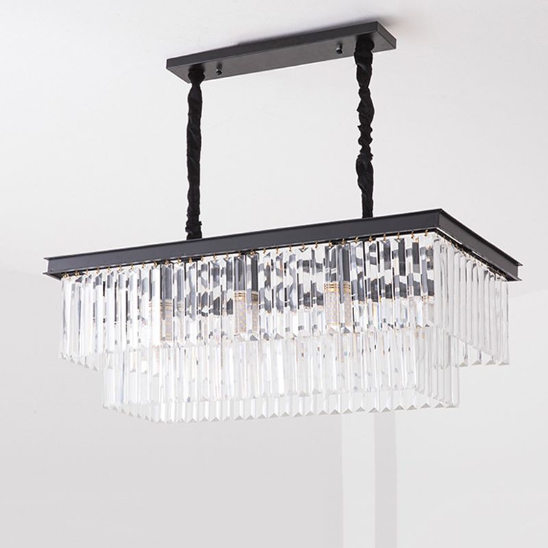 Multiple-Light Rectangle Island Lighting Modern Crystal Island Pendant Lights