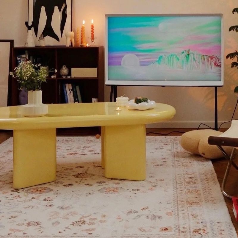 Contemporary Oval Soli Wood Coffee Table with 4 Legs Cocktail Table