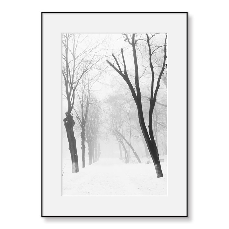 Vintage Forest Snowy Scenery Canvas Gray Textured Wall Art Print for Dining Room