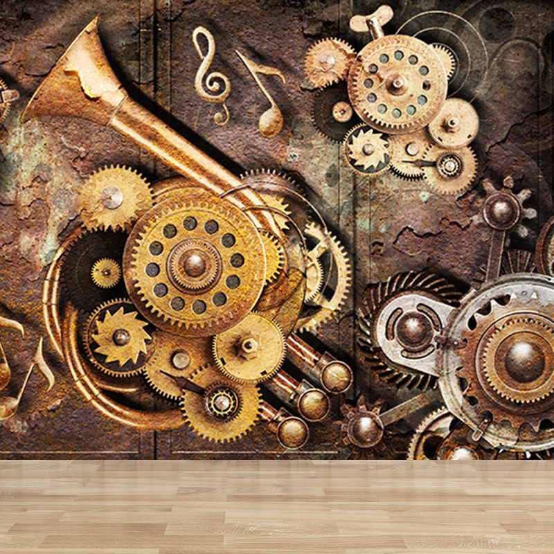 Industrial Metal Gear Mural Decal Light Color Dining Room Wall Covering, Personalized