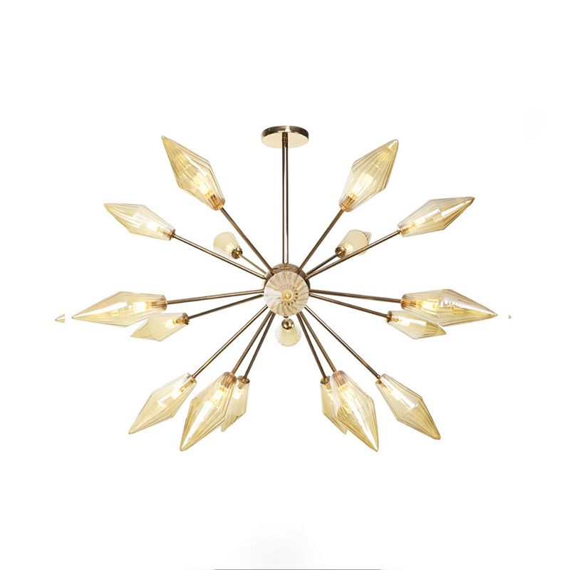 Diamond Shape Indoor Hanging Chandelier Light Amber/Clear Glass 9/12/15-Head Industrial Stylish Ceiling Light Fixture