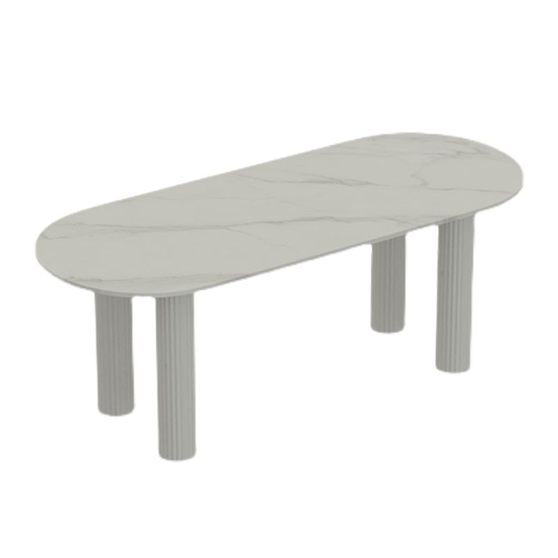 Sintered Stone Dining Table Modern White Top Table with Wooden Base