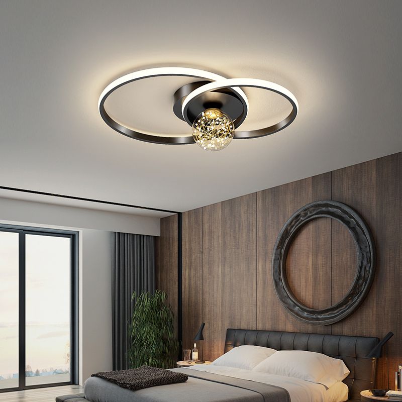 Modern Metal Flush Mount Circular Shape Ceiling Light with Glass Shade for Living Room